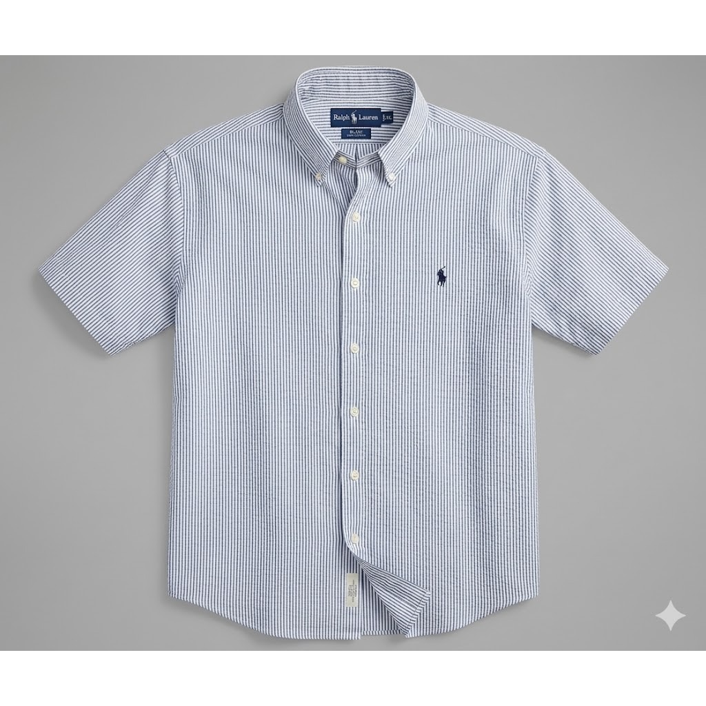 Vintage Polo Ralph Lauren Blake Seersucker Shirt Mens Xl 100% Cotton Blue Stripe